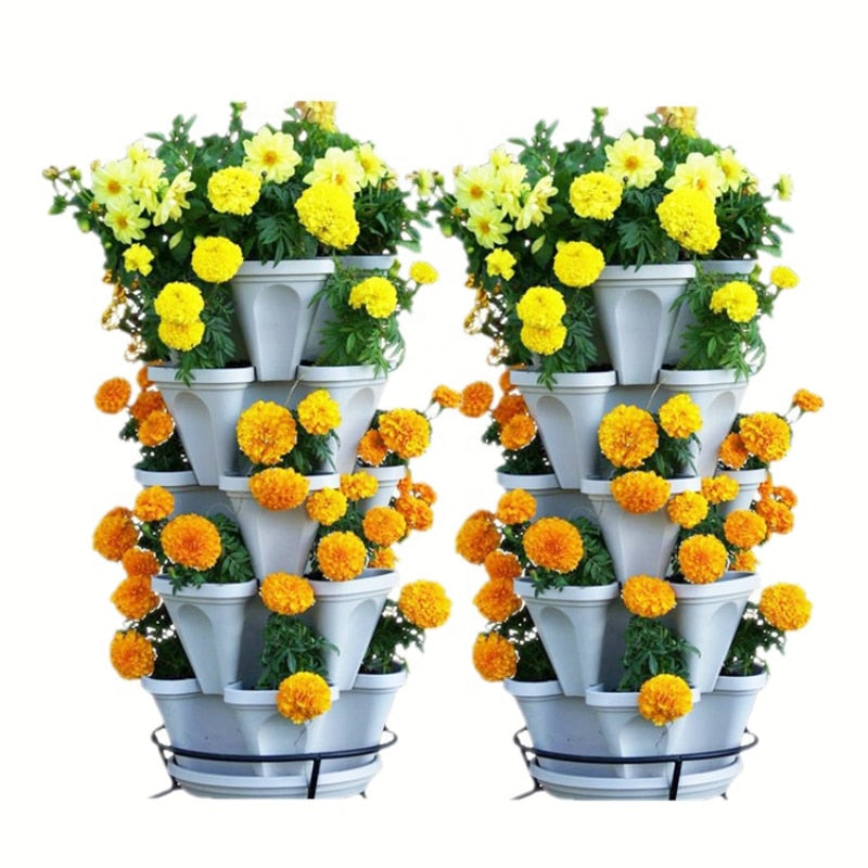 Flower Herb Self Watering Stacking Planting Pot SIngle Layer Tower Plastic Stackable Vertical Gardening Strawberry Planter