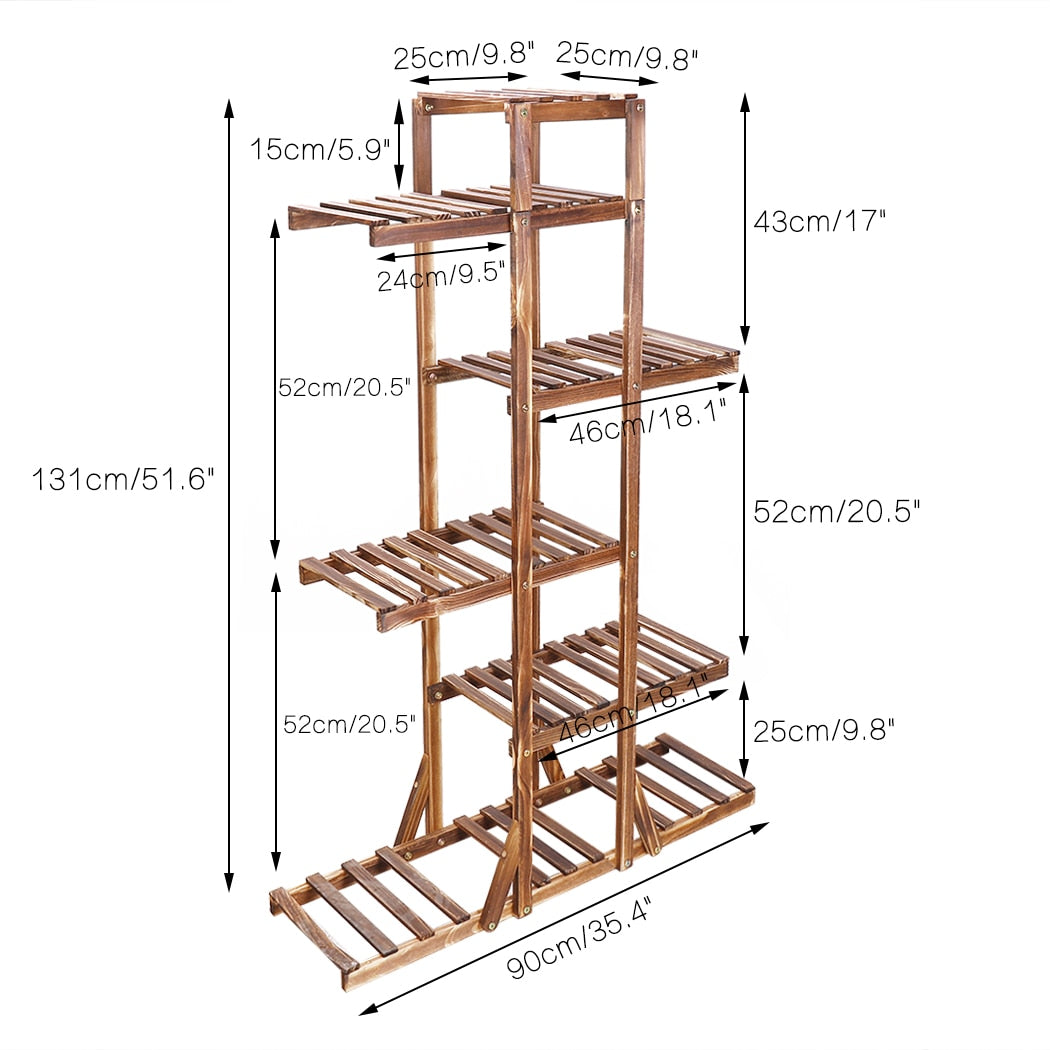 6 Tier Wooden Plant Stand Carbonized Wood Plant Stand Holder Flower Display Stand Flower Pot Rack Bonsai Display Bench Patio She